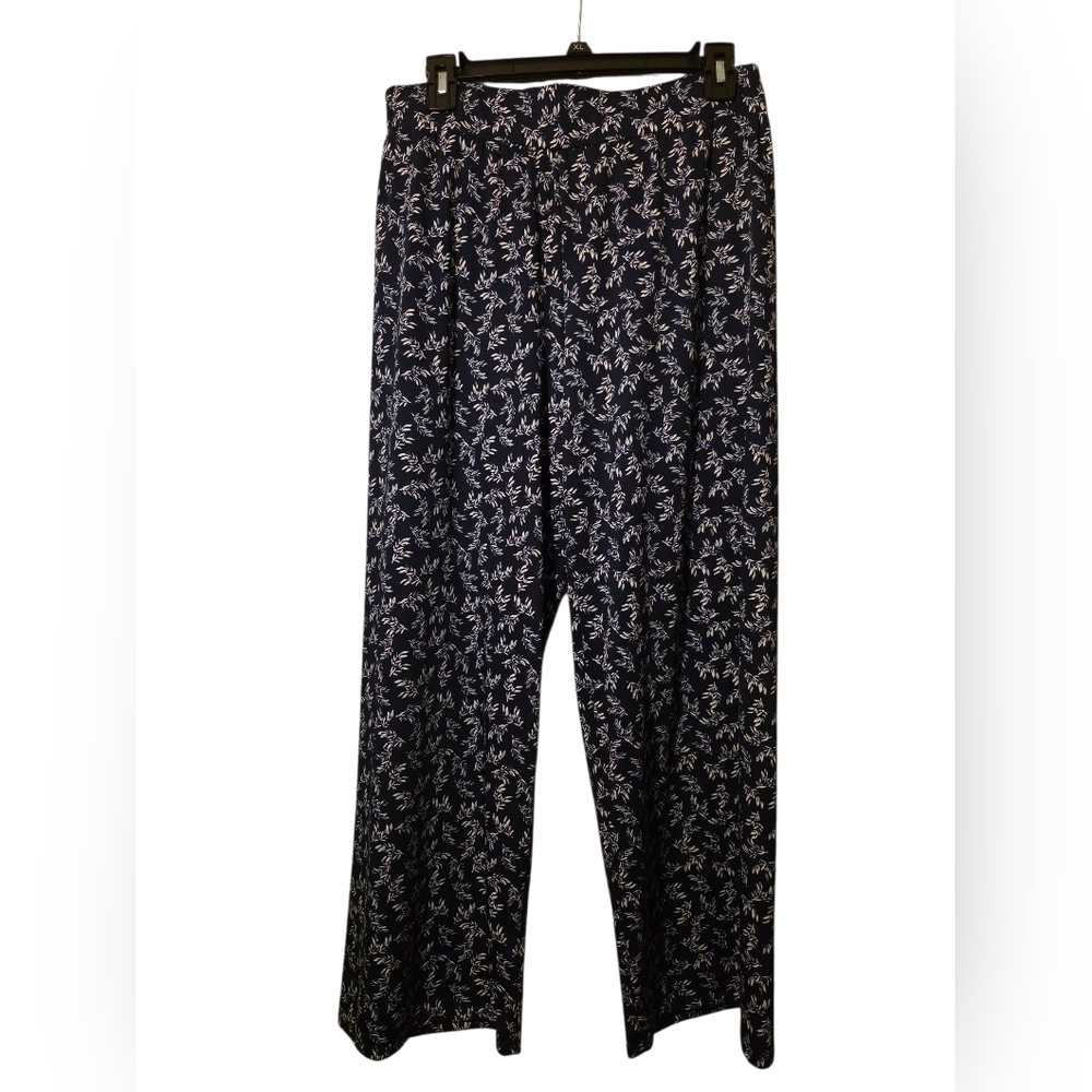 Ashley Blue Navy Floral Wide Leg Pants